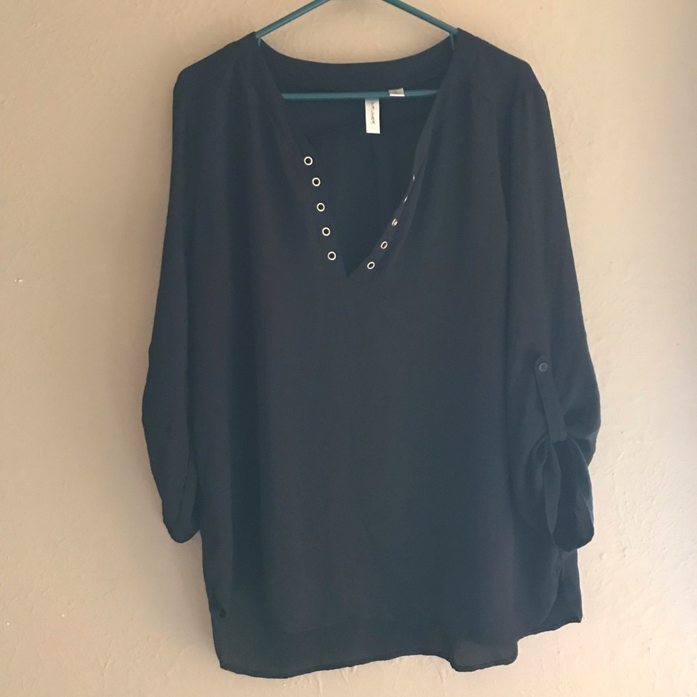 Black Sheer Blouse w/ Collar Embellishments